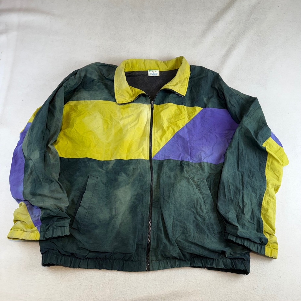 Vintage Cheetah Mervyns Colorblock Windbreaker Jacket Green Yellow Purple Large